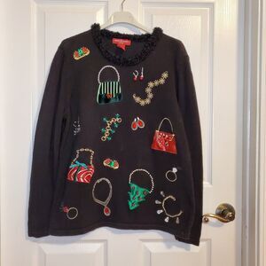 Vintage Merry & Bright Novelty Jewelry & Purse Christmas Sweater Women's PL